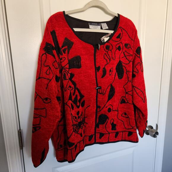 SaraStudio Plus Red Embroidered Abstract Animal JacketVintage NWT 3XL - Picture 2 of 12
